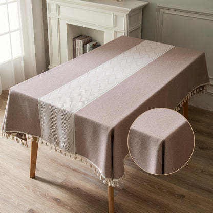 ComfortAce® Coriander Tafellaken 140x200 cm – Premium Linnen-Look Tafeldecoratie, Hittebestendig, Wasbaar, Bruin & Wit [NKC1420-W.BROWN]