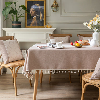 ComfortAce® Coriander Tafellaken 140x200 cm – Premium Linnen-Look Tafeldecoratie, Hittebestendig, Wasbaar, Bruin & Wit [NKC1420-W.BROWN]