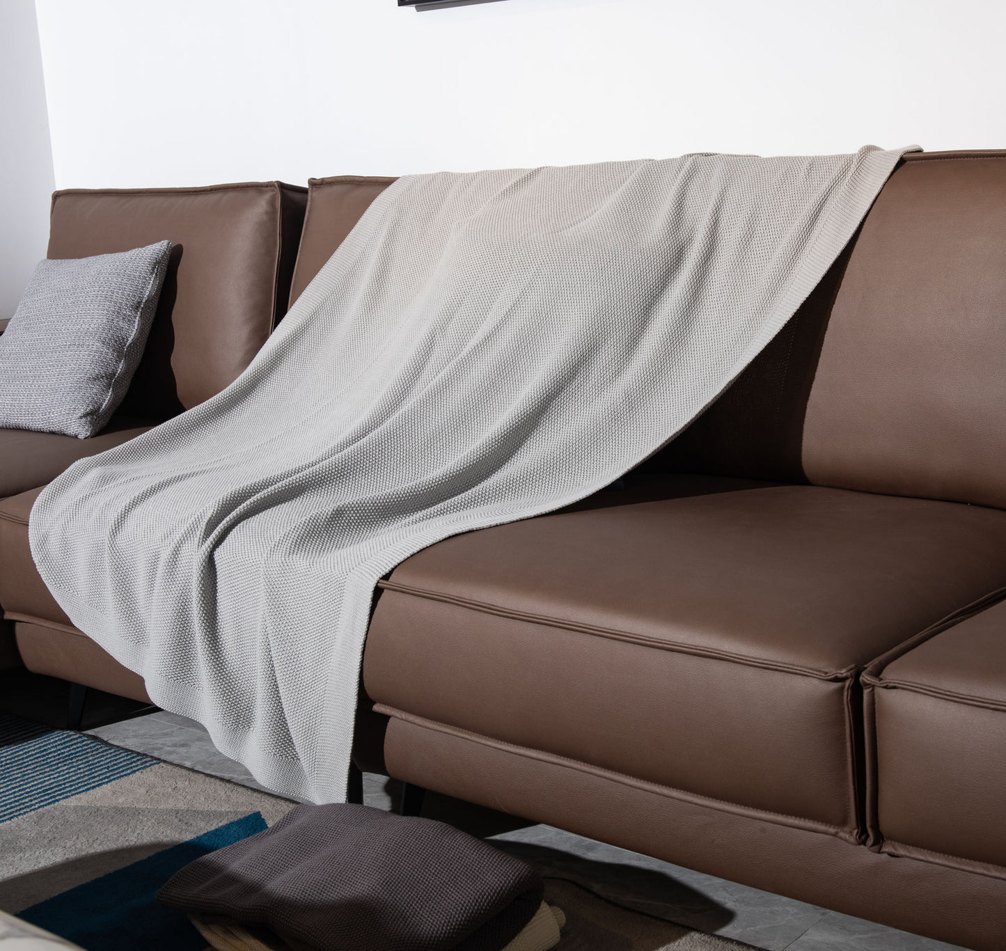 ComfortAce Albufeira Woondeken 150x200 cm – 100% Katoen – Gebreide Plaid – Vapor Blue[DSA15201-VAPOR.B]